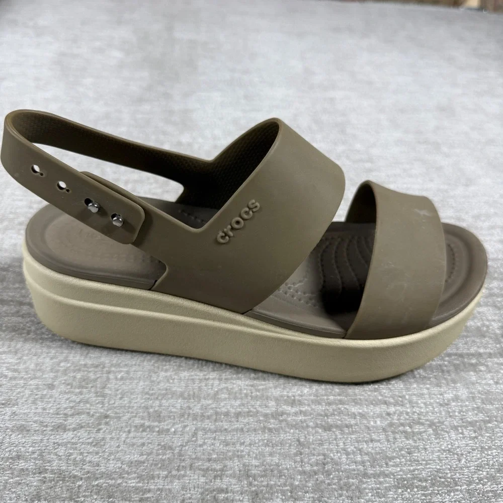 Crocs Womens 7 Brooklyn Low Wedge Beige Platform Slingback Sandals